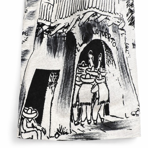 Vintage Mexico Scene Black and White Printed Skirt - Picture 4 of 4